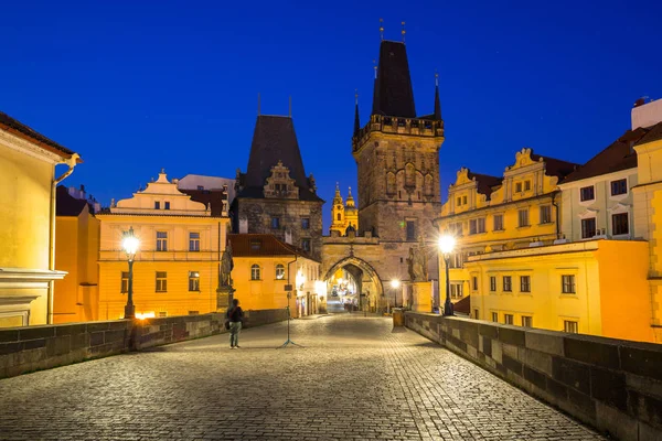 Schöne Karlsbrücke Prag Bei Nacht Tschechische Republik — Stockfoto