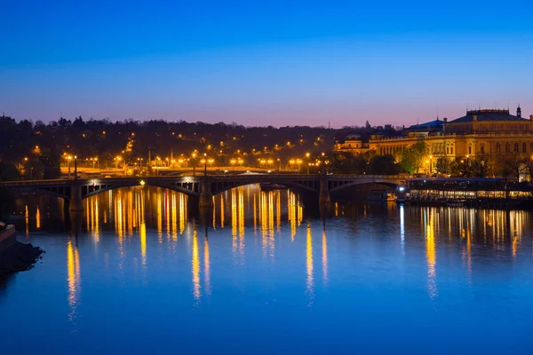 Vista Desde Puente Charles Praga Por Noche República Checa — Foto de Stock