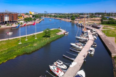 Gdansk 'ın eski şehir havadan görünüşü, Polonya yaz manzarası