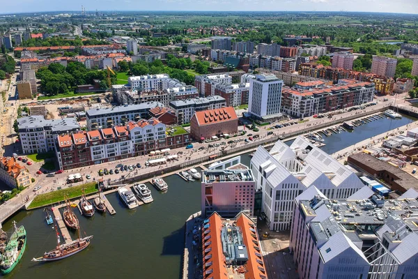 Gdansk 'ın eski şehir havadan görünüşü, Polonya yaz manzarası