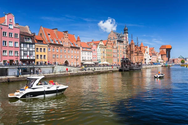 Old Town Gdansk Historical Port Crane Reflected Motlawa River Poland — Stock Photo, Image