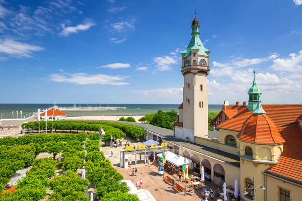 Deniz Baltık Iskelesi Lehçe Molo Tarafından Deniz Feneri Sopot Polonya — Stok fotoğraf