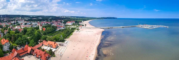 Panorama Littoral Mer Baltique Avec Jetée Bois Sopot Pologne — Photo