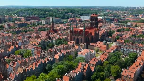 Vista Aérea Cidade Velha Gdansk Cenário Verão Polônia — Vídeo de Stock