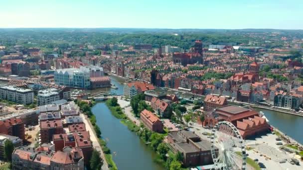 Letecký Pohled Staré Město Gdaňsk Letní Krajině Polsko — Stock video