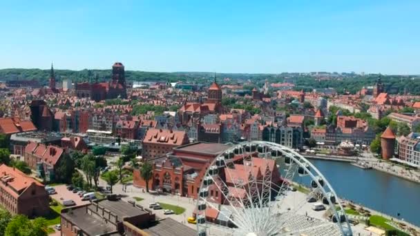 Flygfoto Över Gdansk Gamla Stan Sommar Landskap Polen — Stockvideo
