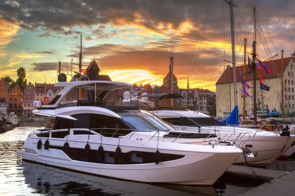 Marina Gdansk Com Iates Luxo Pôr Sol Polônia — Fotografia de Stock