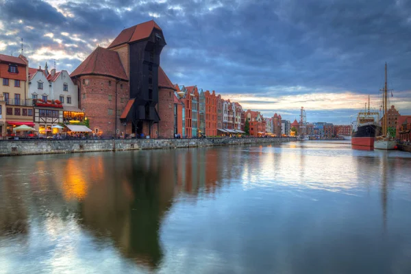 Bella Gru Portuale Centro Storico Danzica Tramonto Polonia — Foto Stock