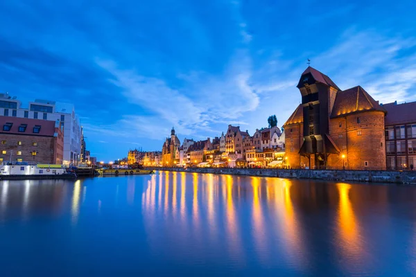 Hermosa Ciudad Vieja Gdansk Sobre Río Motlawa Atardecer Polonia — Foto de Stock