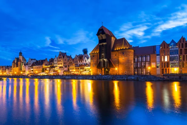 Prachtige Oude Stad Gdansk Motlawa Rivier Schemering Polen — Stockfoto