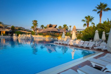 Side, Türkiye - 12 Haziran 2018: Güzel havuz alanı Tt Pegasos World resort Side, Türkiye yakın. Pegasos World Hotel 4 yıldızlı tesistir 9600 metrekare havuz alanları ile.