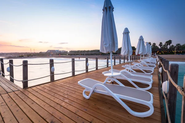 Beautiful Scenery Wooden Pier Turkish Riviera Sunset Side — Stock Photo, Image