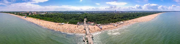 Panorama Plage Été Avec Jetée Bois Mer Baltique Gdansk Pologne — Photo