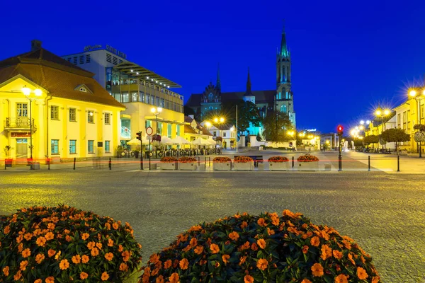 Bialystok Polen September 2018 Kosciusko Huvudtorg Med Stadshuset Bialystok Natten — Stockfoto