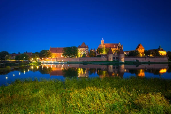 Château Malbork Sur Rivière Nogat Nuit Pologne — Photo