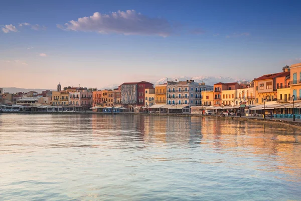 Alter Venezianischer Hafen Von Chania Morgengrauen Betoninsel Griechenland — Stockfoto