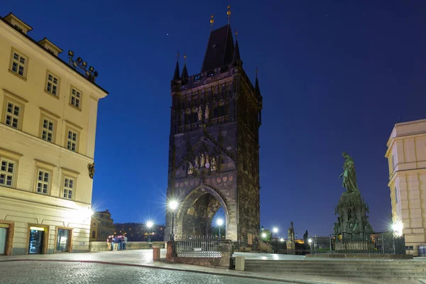 Belle Porte Pont Charles Prague Nuit République Tchèque — Photo