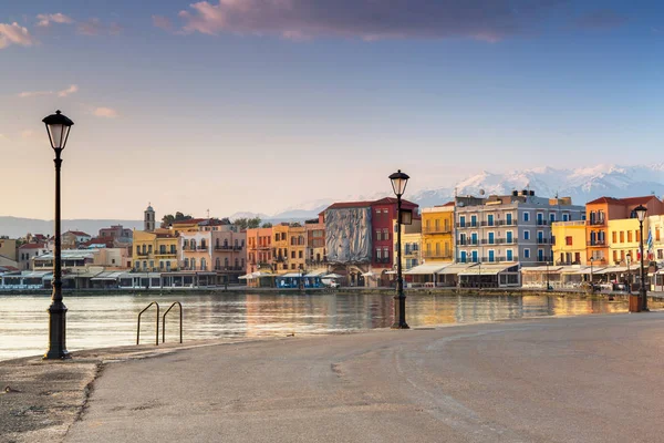 Faro Del Antiguo Puerto Veneciano Chania Amanecer Creta Países Bajos — Foto de Stock