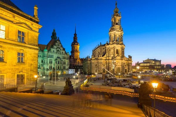 Catedral Santíssima Trindade Castelo Dresden Saxônia Entardecer Alemanha — Fotografia de Stock