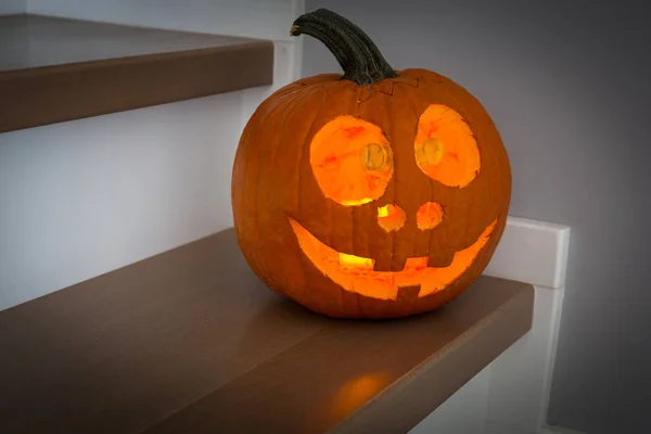 Halloween Pumpkin House Stairs Glowing Dark — Stock Photo, Image