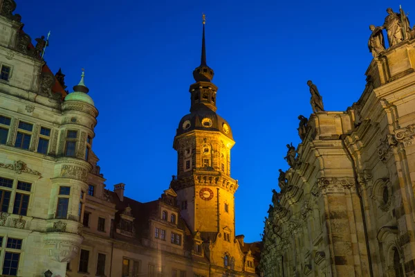 Architektur Des Dresdener Schlosses Sachsen Bei Nacht Deutschland — Stockfoto