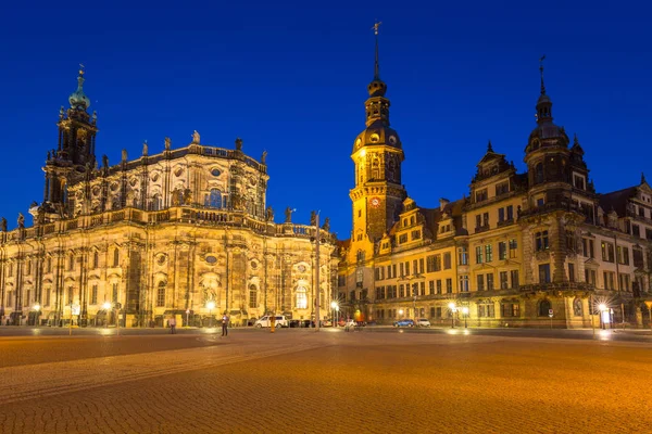 Plaza Catedral Santísima Trinidad Castillo Dresde Sajonia Por Noche Alemania — Foto de Stock