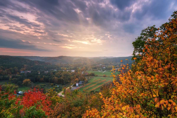Krásná Podzimní Krajina Při Západu Slunce Polsku — Stock fotografie