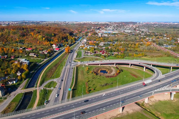 Flygfoto Över Motorvägen Viadukten Gdansk Polen — Stockfoto