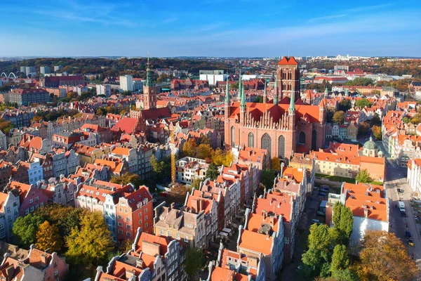Повітряний Вид Старого Міста Гданську Базилікою Святої Марії Польща — стокове фото