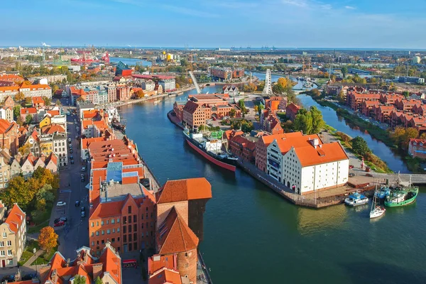 Flybilde Gamlebyen Gdansk Med Vakker Arkitektur Polen – stockfoto