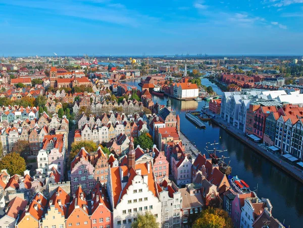 Flybilde Gamlebyen Gdansk Med Vakker Arkitektur Polen – stockfoto