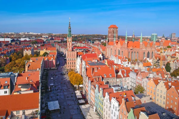 Légi Kilátás Régi Város Gdansk Gyönyörű Építészet Lengyelország — Stock Fotó