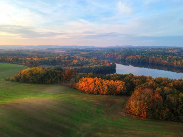 Amazing Sunset Autumnal Forest Lake Poland — Stock Photo, Image