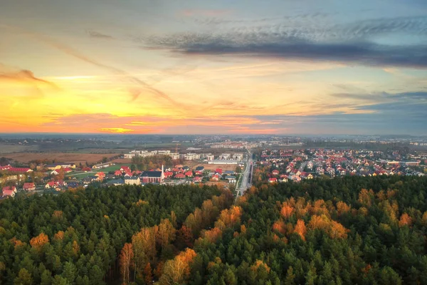 Úžasný Západ Slunce Nad Podzimním Lesem Polsku — Stock fotografie