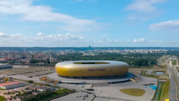 Gdansk Polonya Ağustos 2019 Kehribar Şekilli Güzel Futbol Energa Stadyumu — Stok video