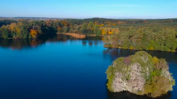 Εναέρια Τοπίο Της Λίμνης Φθινόπωρο Πολωνία — Αρχείο Βίντεο