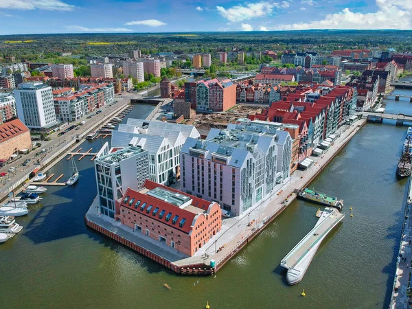 Luchtfoto Van Oude Stad Gdansk Met Verbazingwekkende Architectuur Zomer Polen — Stockfoto