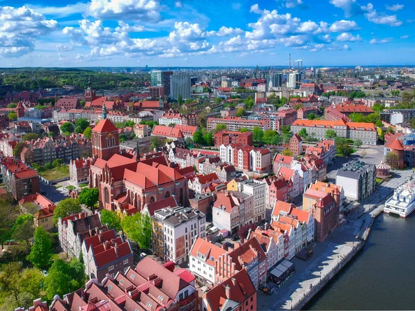 Légi Kilátás Régi Város Gdansk Csodálatos Építészet Nyáron Lengyelország — Stock Fotó