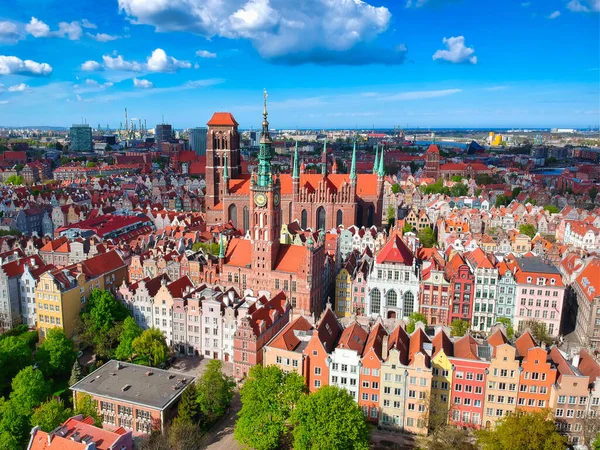 Vista Aérea Cidade Velha Gdansk Com Arquitetura Incrível Verão Polônia — Fotografia de Stock