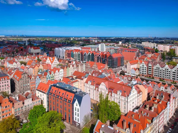 Letecký Pohled Staré Město Gdaňsku Úžasnou Architekturou Létě Polsko — Stock fotografie