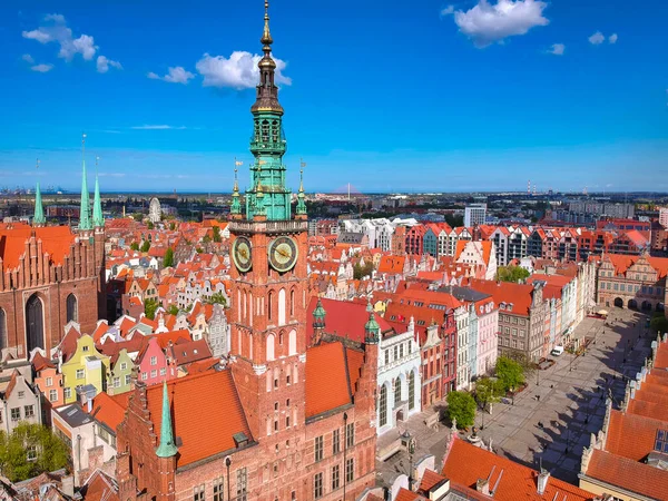 Vue Aérienne Vieille Ville Gdansk Avec Une Architecture Étonnante Été — Photo
