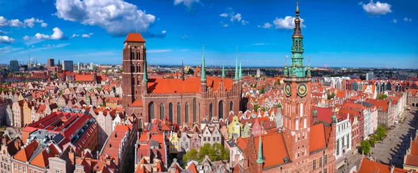 Aerial Panorama Old Town Gdansk Amazing Architecture Summer Poland — Stock Photo, Image