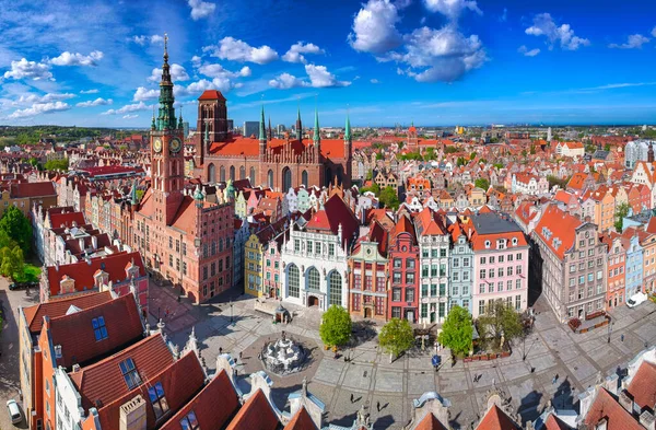 Flygfoto Panorama Över Gamla Stan Gdansk Med Fantastisk Arkitektur Sommaren — Stockfoto