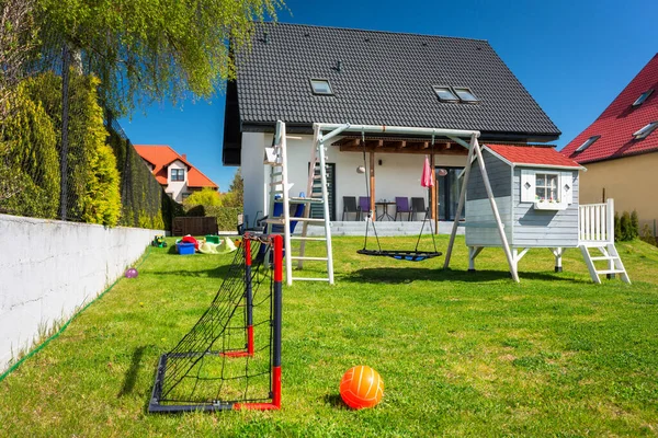 Jardin Aire Jeux Pour Enfants Avec Mini Objectif Football — Photo