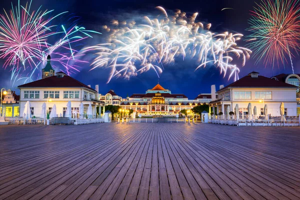 Fireworks Display Sopot Molo Pier Baltic Sea Poland — Stock Photo, Image