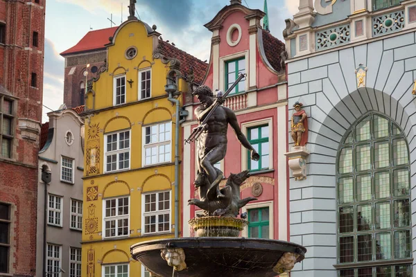 Fontänen Neptunus Gamla Stan Gdansk Symbol För Staden Polen — Stockfoto