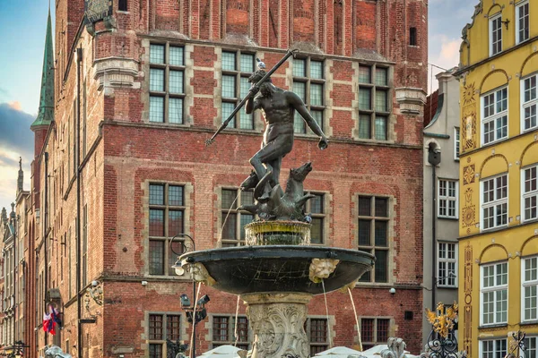 Fontana Nettuno Nel Centro Storico Danzica Simbolo Della Città Polonia — Foto Stock