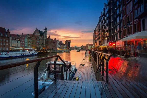 Old Town Gdansk Historical Port Crane Motlawa River Rainy Sunset — Stock Photo, Image