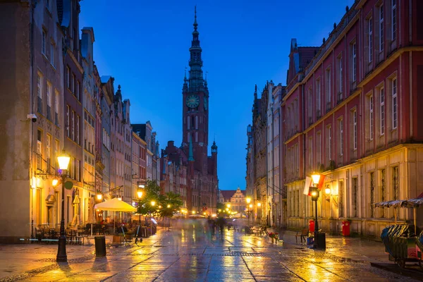 Longo Mercado Antiga Prefeitura Gdansk Entardecer Polônia — Fotografia de Stock