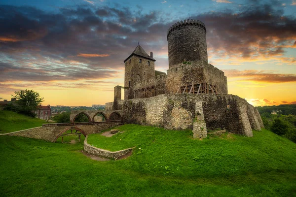 Château Médiéval Bedzin Coucher Soleil Pologne — Photo